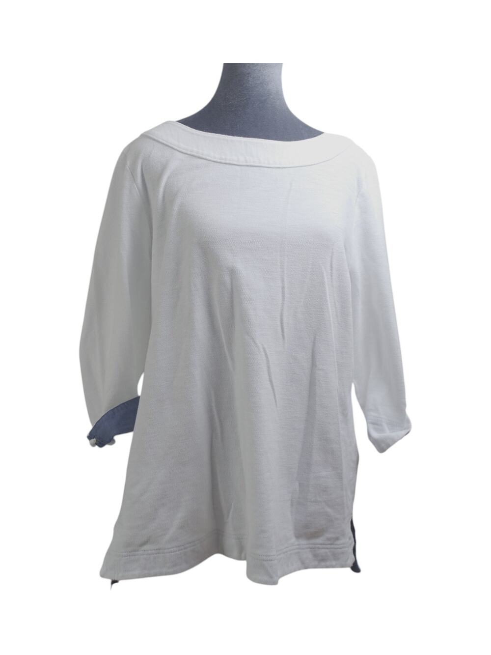 Talbots White Cotton Tunic XL Blue Rope Cuffs Nautical 3/4 Sleeve